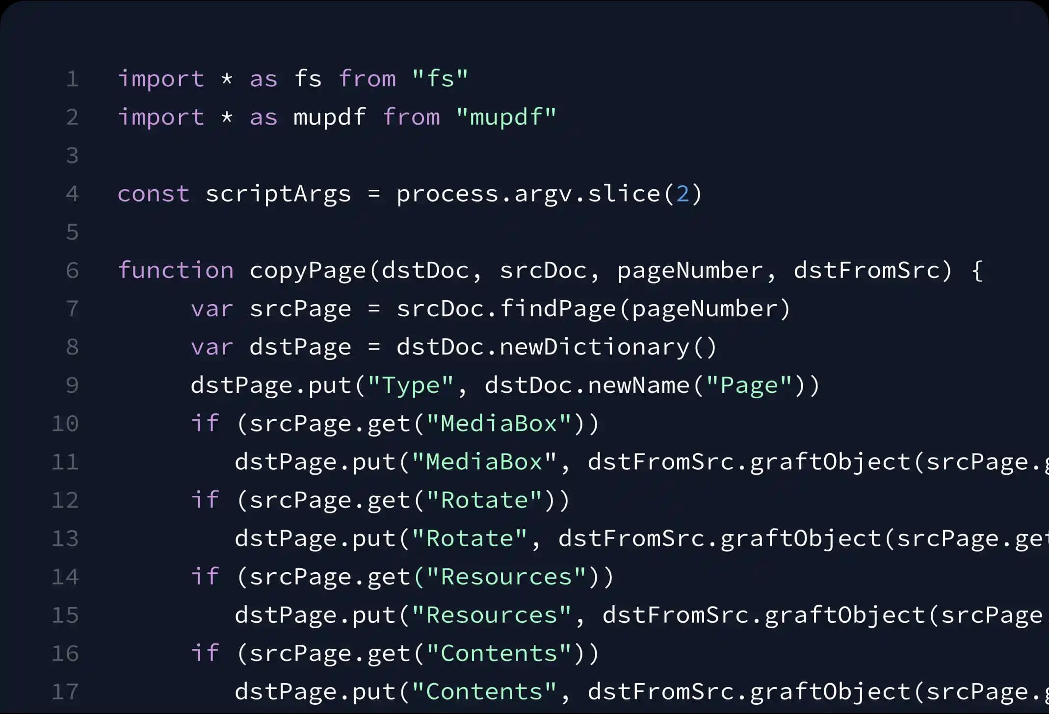 MuPDF Javascript Code Snippet